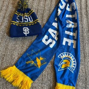 Blue and Yellow SJSU Scarf & beanie